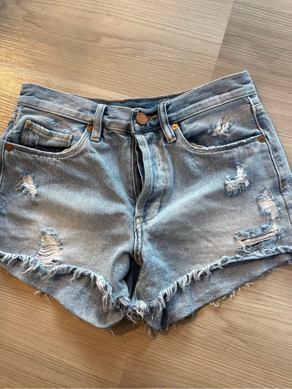 Blank NYC Light Blue Distressed Denim Jean Shorts